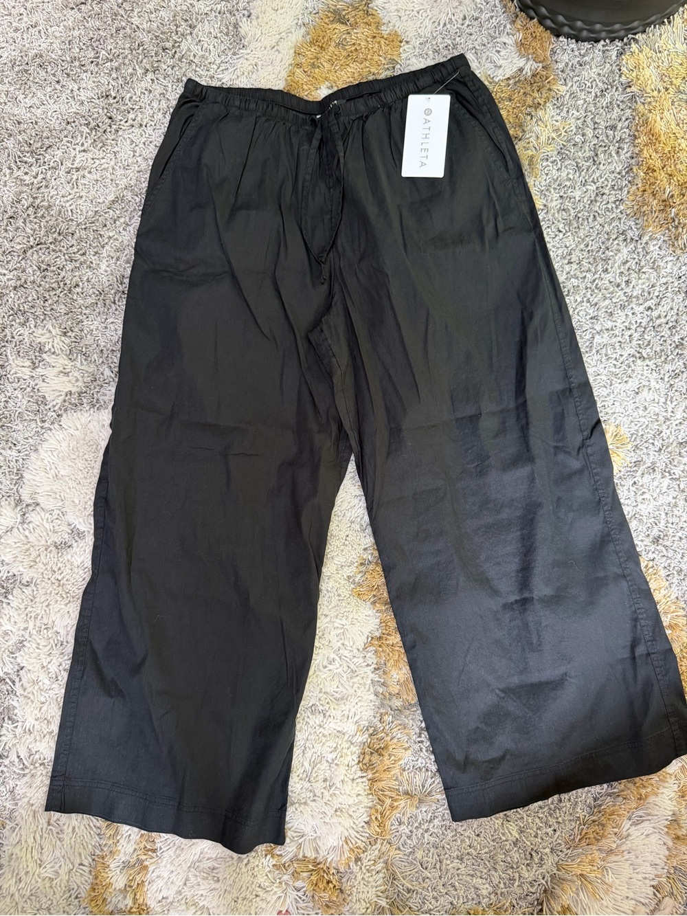 NWT Athleta Paradise Mid Rise Wide Leg Pant 🖤 black drawstring waist L petite - Picture 6 of 12